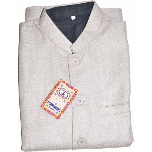 Jacket - Nehru 40 No. 100% Handloom Merino Wool 2/20 Grey 
